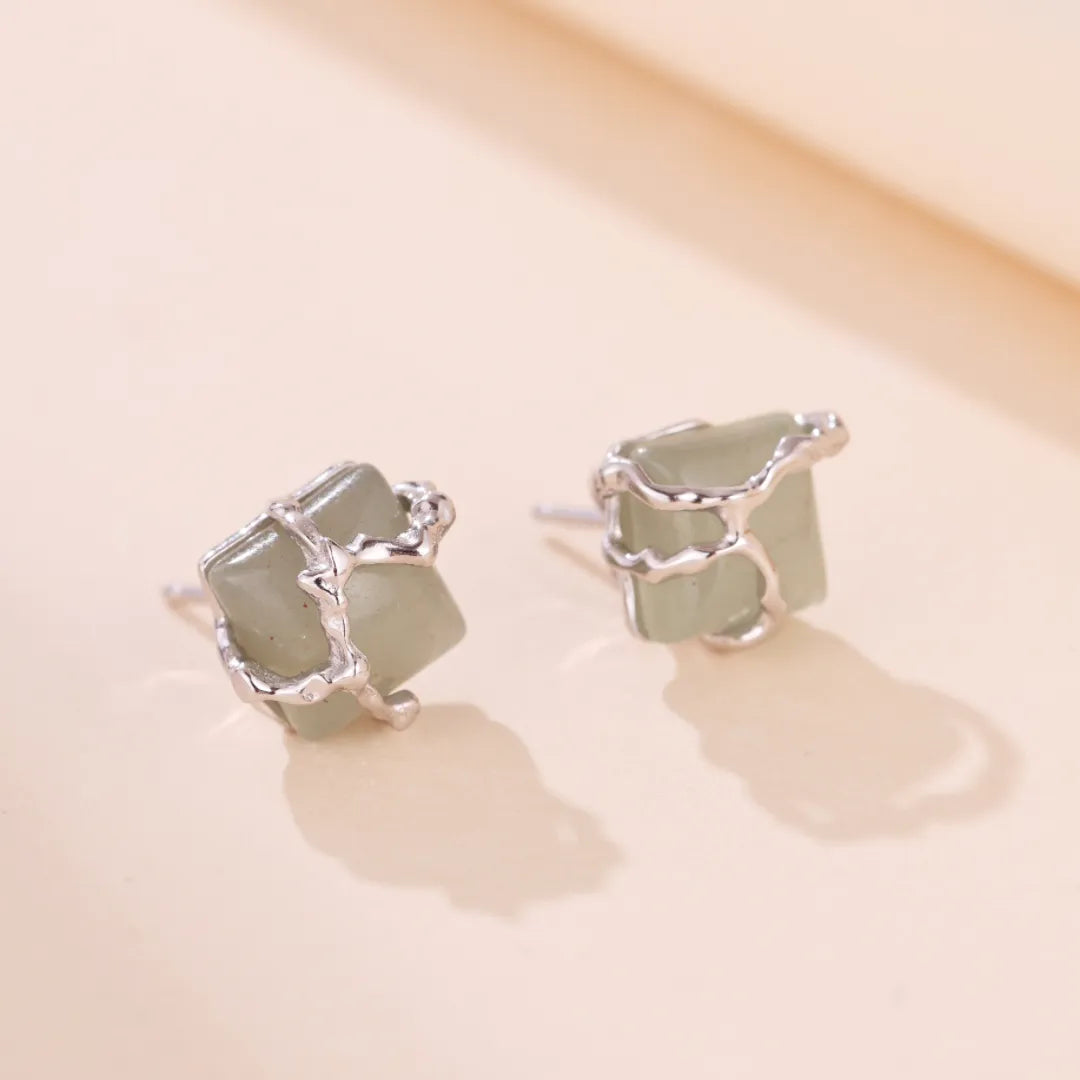 Boucles d'Oreilles Aventurine "Nature Enlacée" Argent