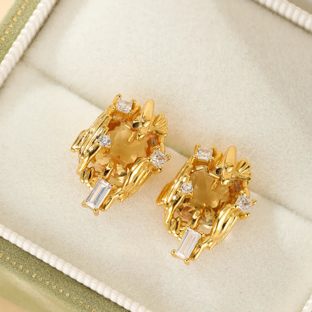 Boucles d'Oreilles Citrine "Beauté Radieuse" Argent Doré Or