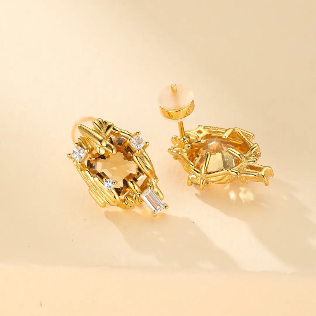 Boucles d'Oreilles Citrine "Beauté Radieuse" Argent Doré Or
