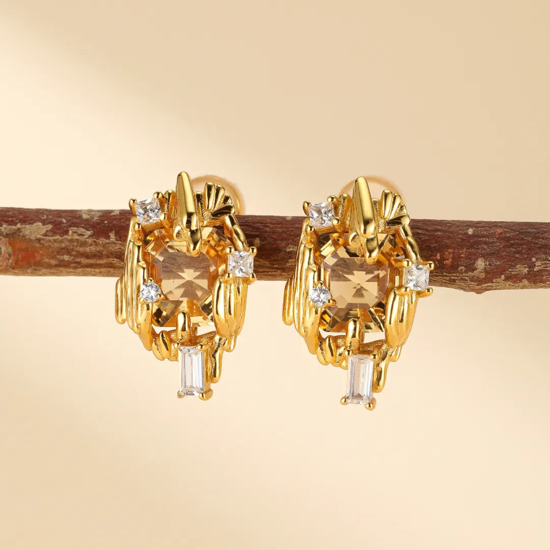 Boucles d'Oreilles Citrine "Beauté Radieuse" Argent Doré Or