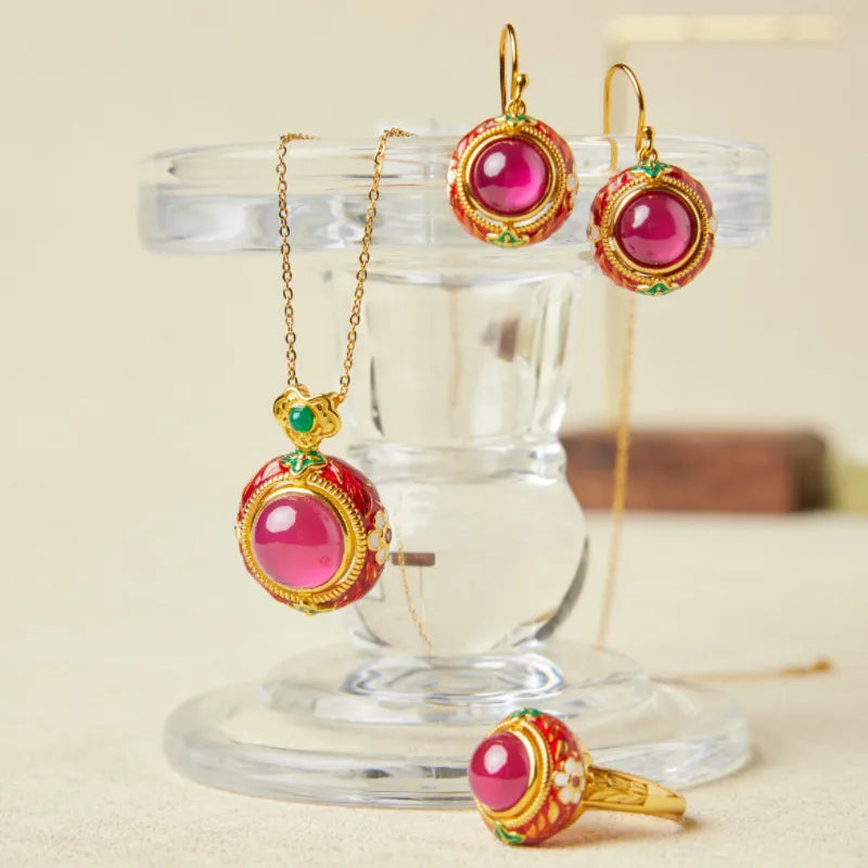 Carnelian Earrings "Passion Flower" Gold-Plated Silver