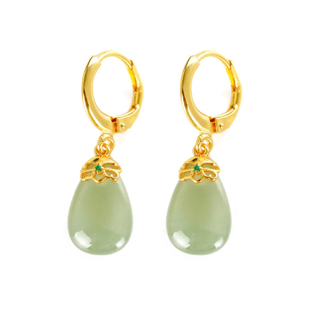 Boucles d'Oreilles Jade "Apaisement d'Or" Argent Doré Or