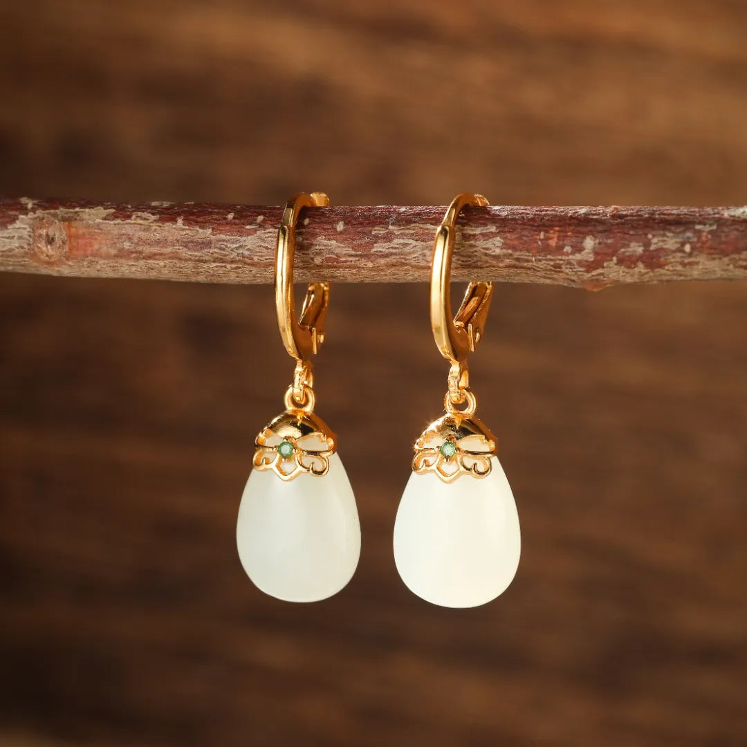 Boucles d'Oreilles Jade "Apaisement d'Or" Argent Doré Or