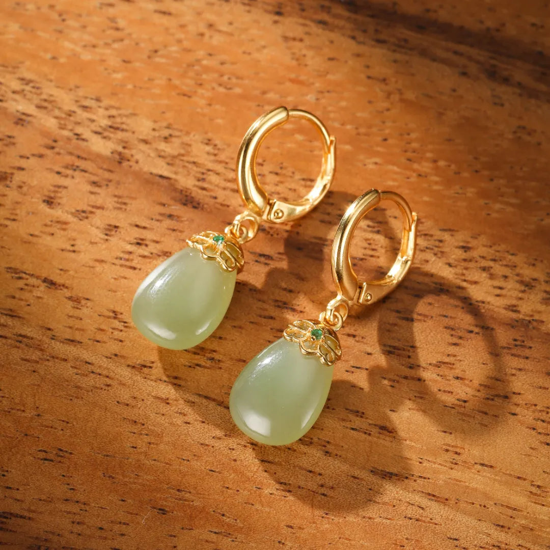 Boucles d'Oreilles Jade "Apaisement d'Or" Argent Doré Or