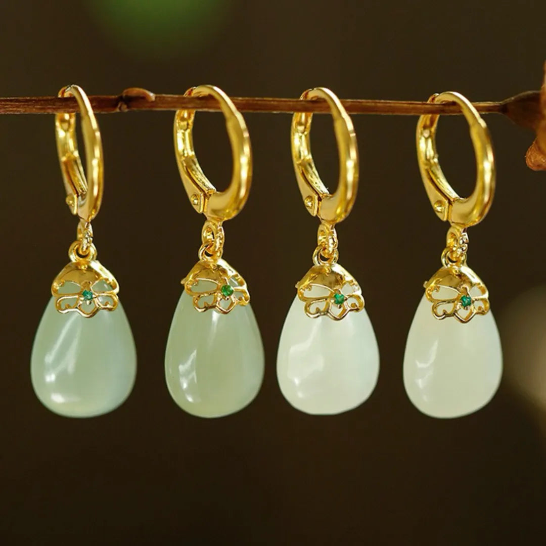 Boucles d'Oreilles Jade "Apaisement d'Or" Argent Doré Or