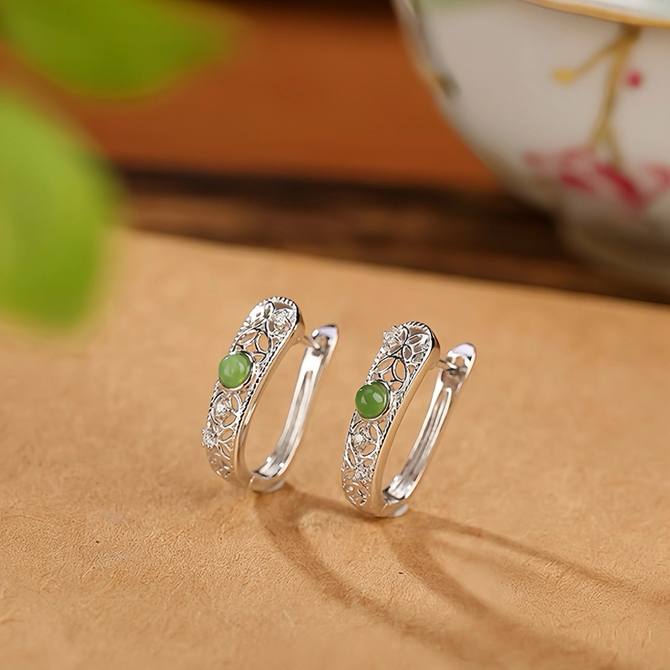 Earrings Jade "Antique Elegance" Gold Silver