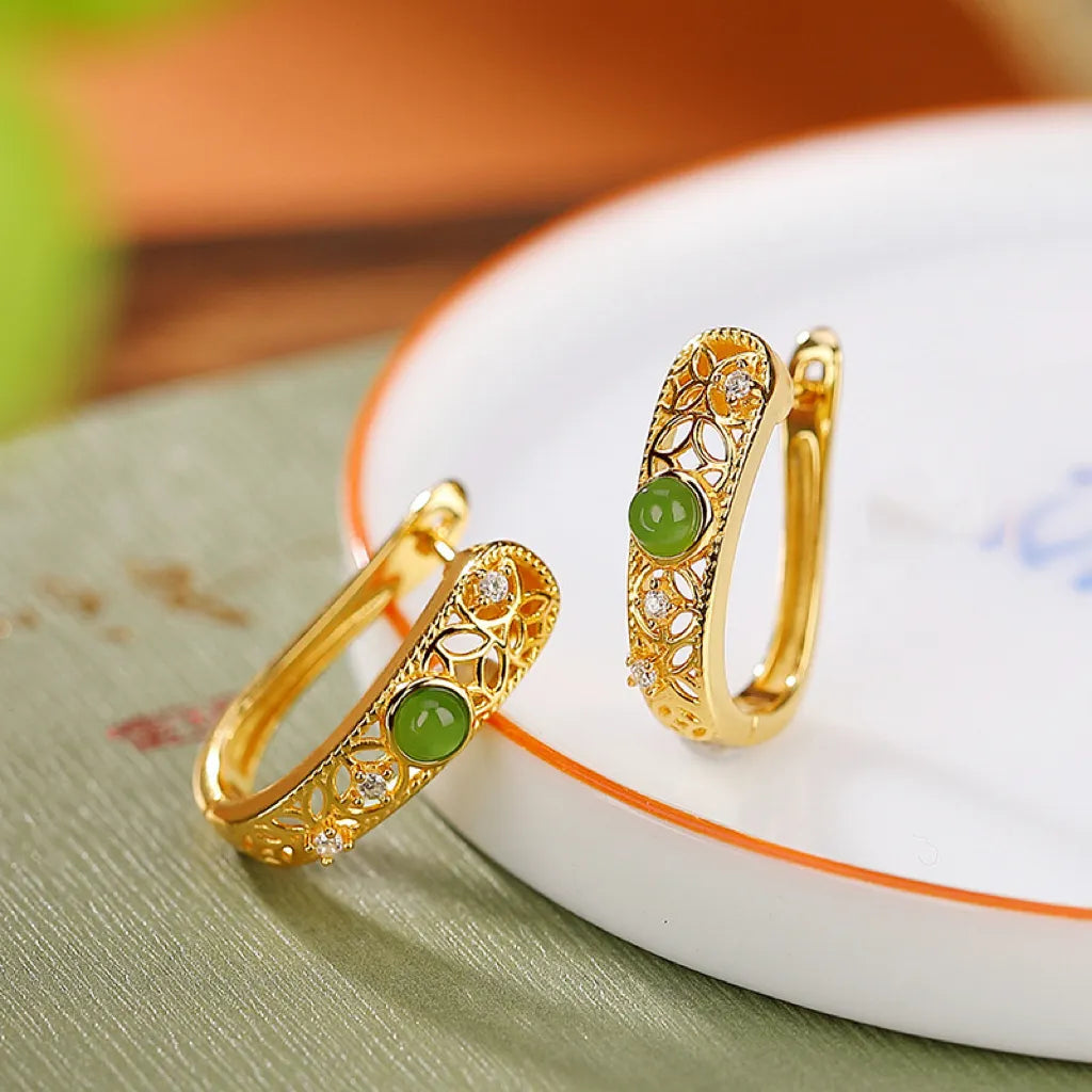 Earrings Jade "Antique Elegance" Gold Silver