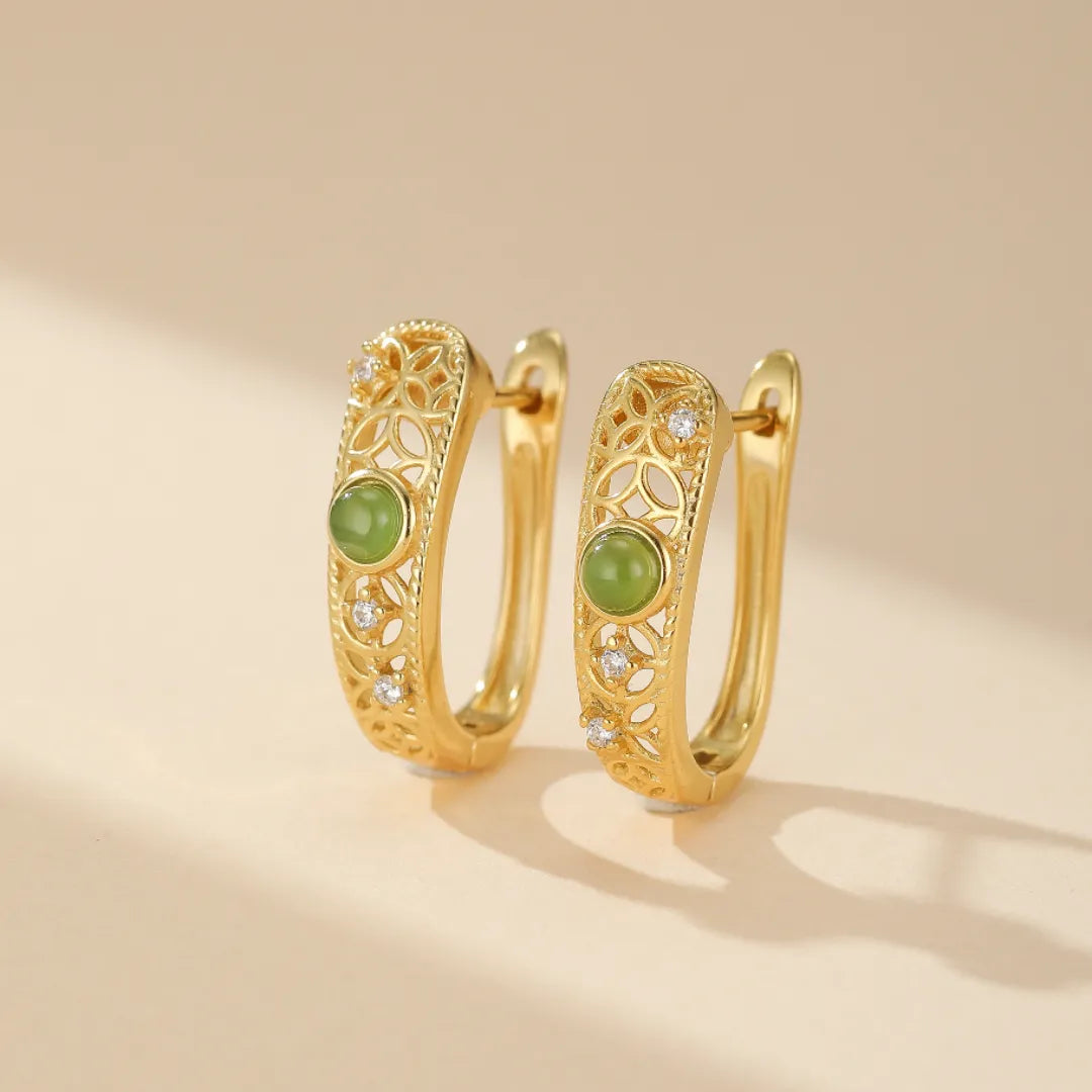 Boucles d'Oreilles Jade "Élégance Antique" Argent Doré Or