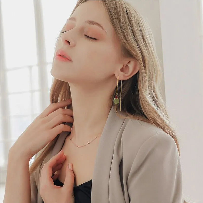 Boucles d'Oreilles Jade et Agate "Fruit d'Abondance" Argent Doré Or