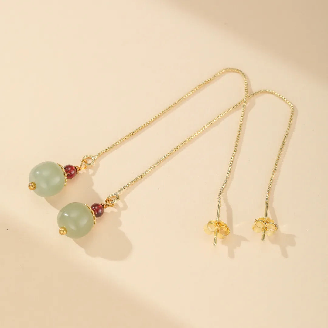 Earrings Jade and Agate "Fruit of Abundance" Gold-Plated Silver
