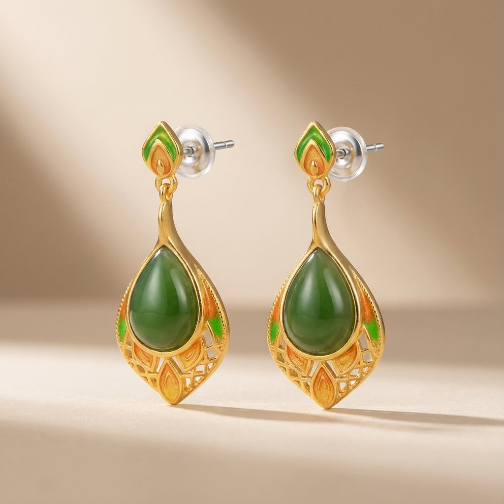 Boucles d'Oreilles Jade "Nature Douce" Argent Doré Or