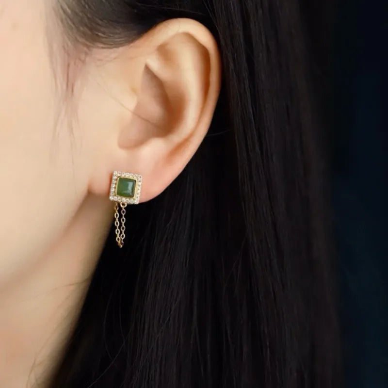 Boucles d'Oreilles Jade "Reine Douce" Argent Doré Or