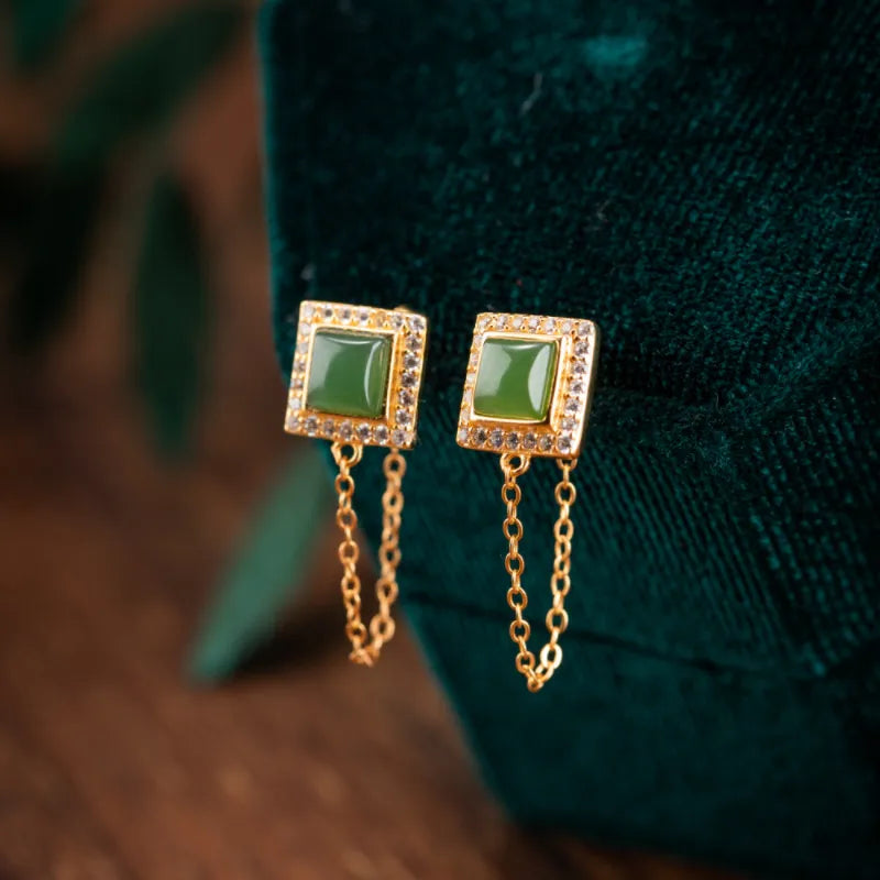 Boucles d'Oreilles Jade "Reine Douce" Argent Doré Or