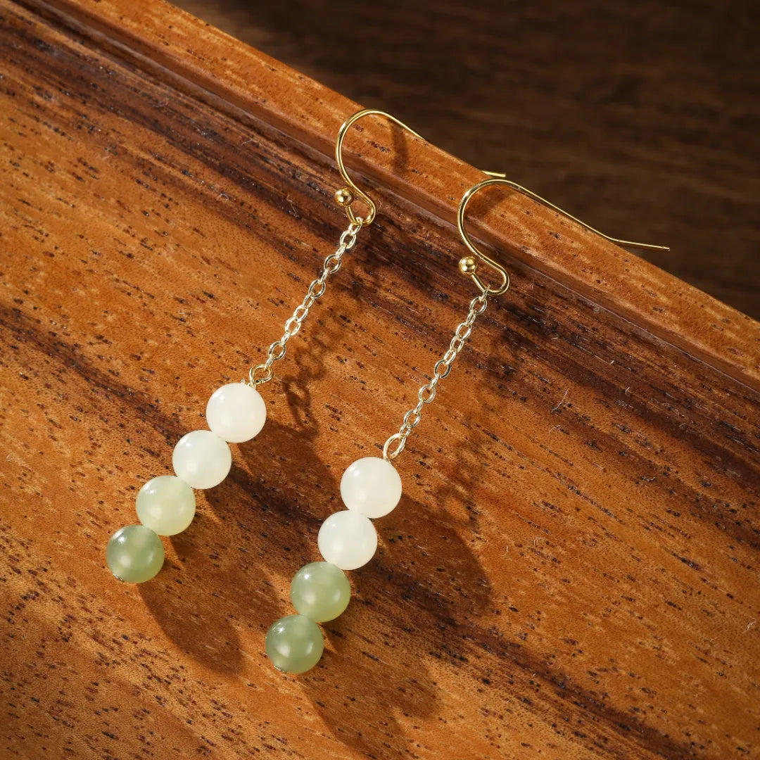 Boucles d'Oreilles Jade "Sagesse" Doré Or