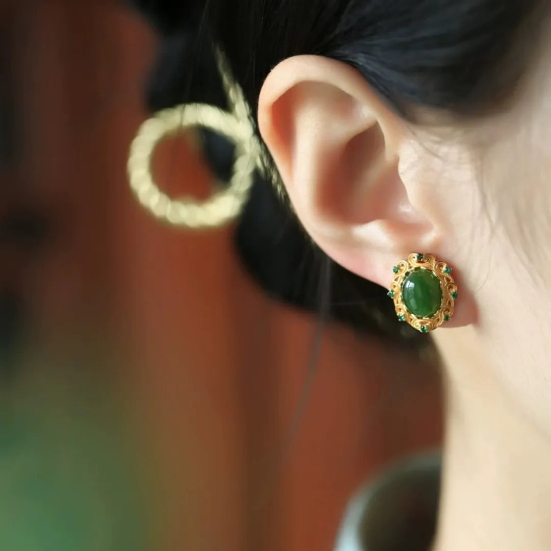 Boucles d'Oreilles Jade "Trésor Ancestral" Argent Doré Or