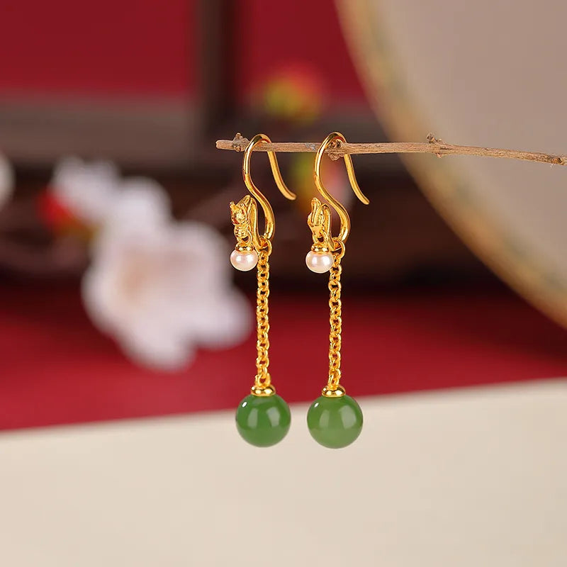 Boucles d'Oreilles Jade "Trésor Serein" Argent Doré Or