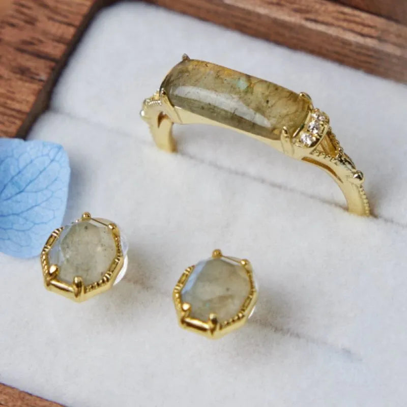 Labradorite Earrings "Mystical Elegance" Gold-Plated Silver