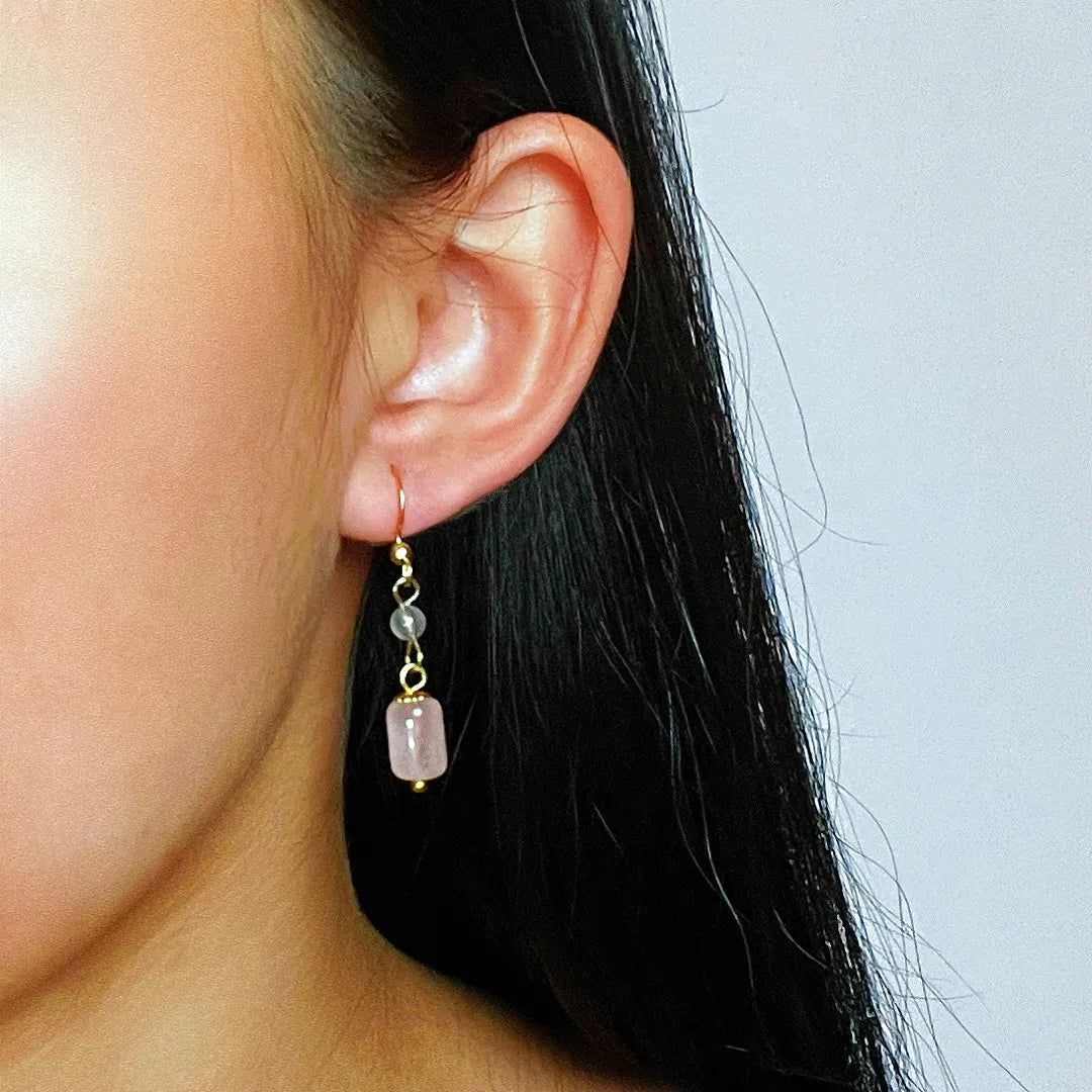 Boucles d'Oreilles Labradorite et Quartz Rose "Éclat Romantique"