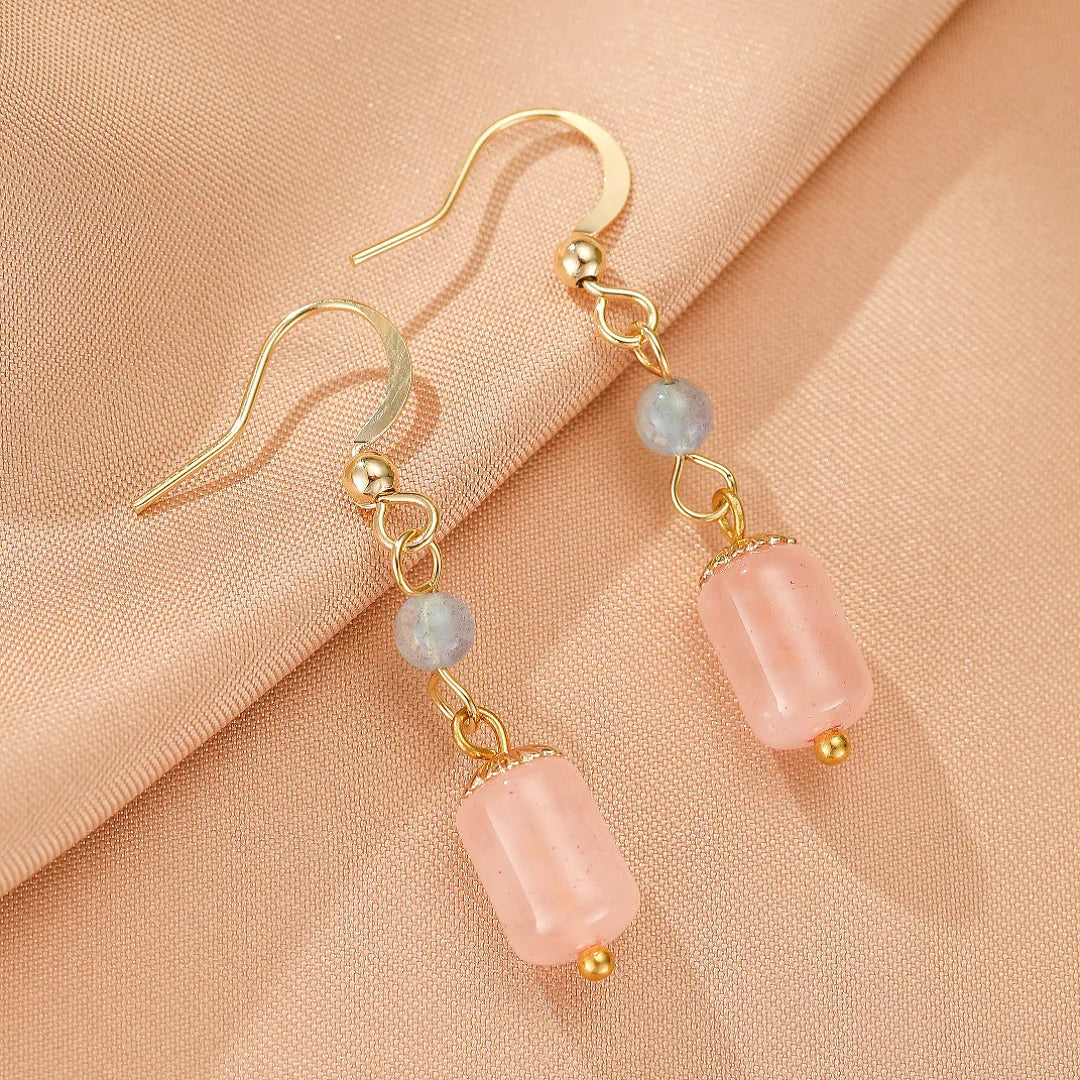 Boucles d'Oreilles Labradorite et Quartz Rose "Éclat Romantique"