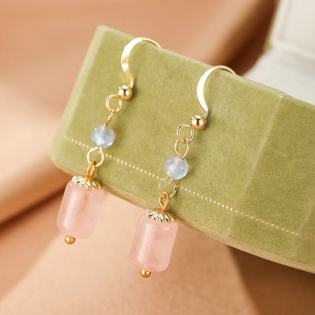 Boucles d'Oreilles Labradorite et Quartz Rose "Éclat Romantique"