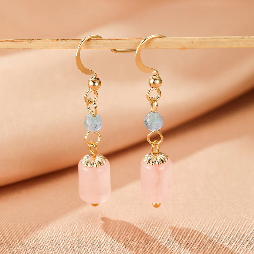 Boucles d'Oreilles Labradorite et Quartz Rose "Éclat Romantique"