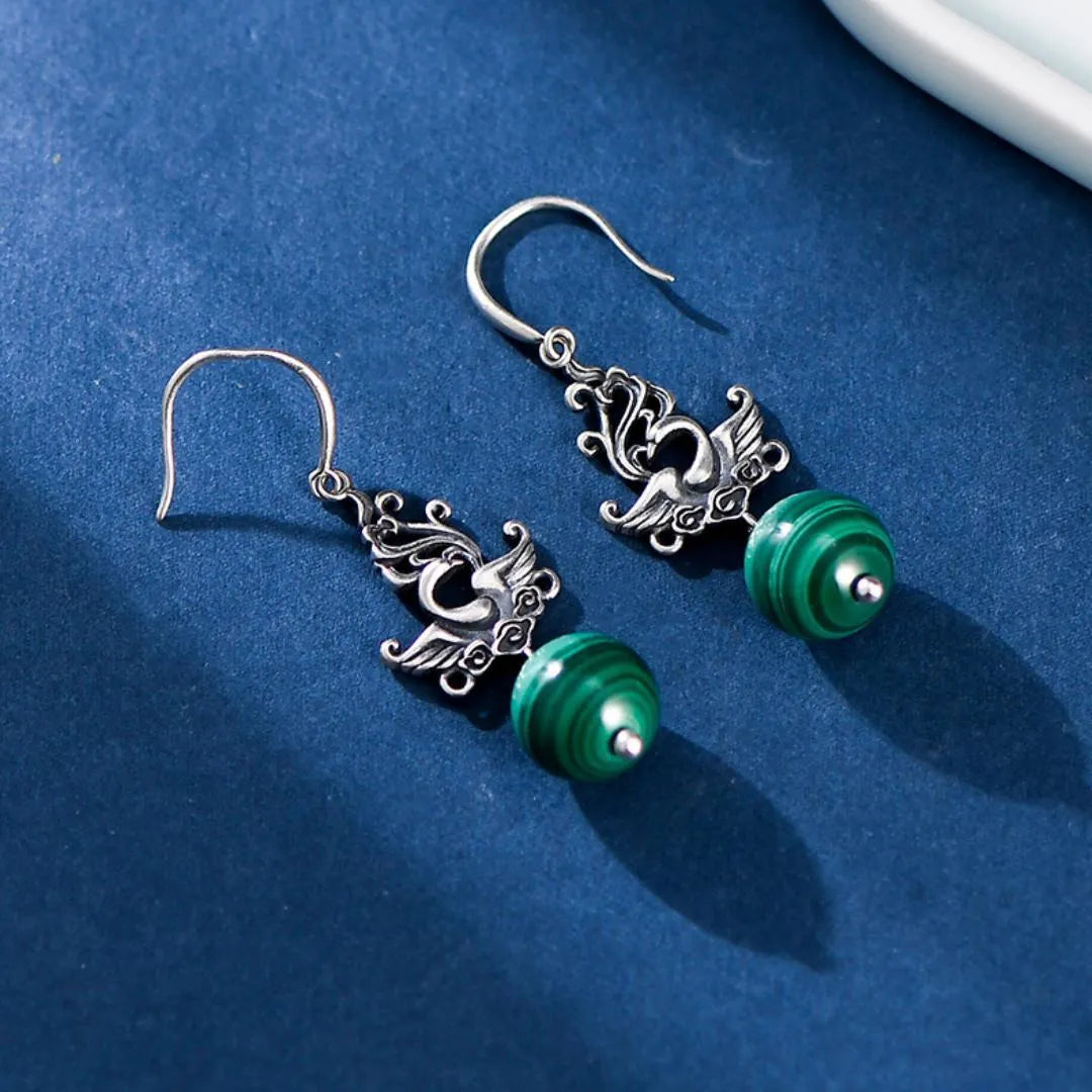 Boucles d’Oreilles Malachite "Ailes de Renaissance" Argent 925