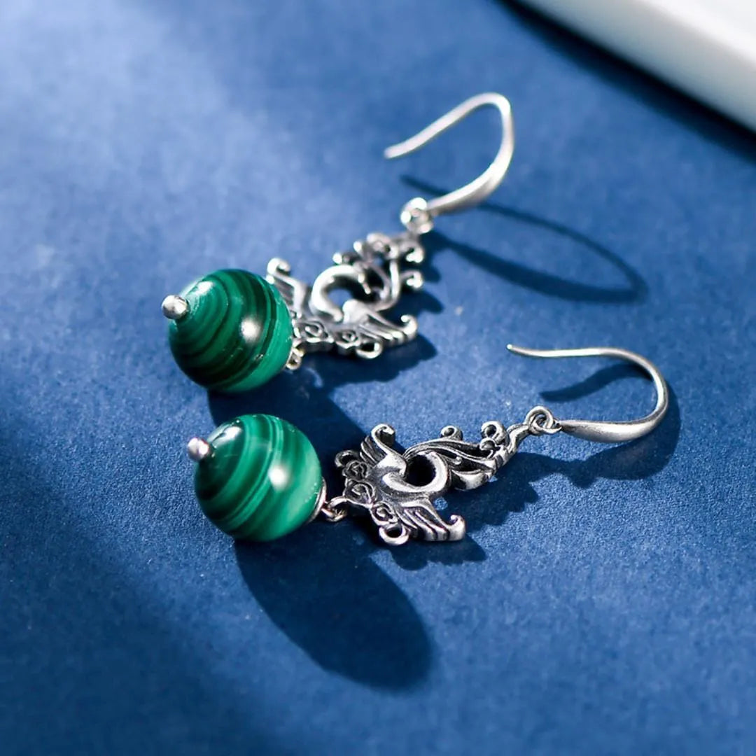 Boucles d’Oreilles Malachite "Ailes de Renaissance" Argent 925