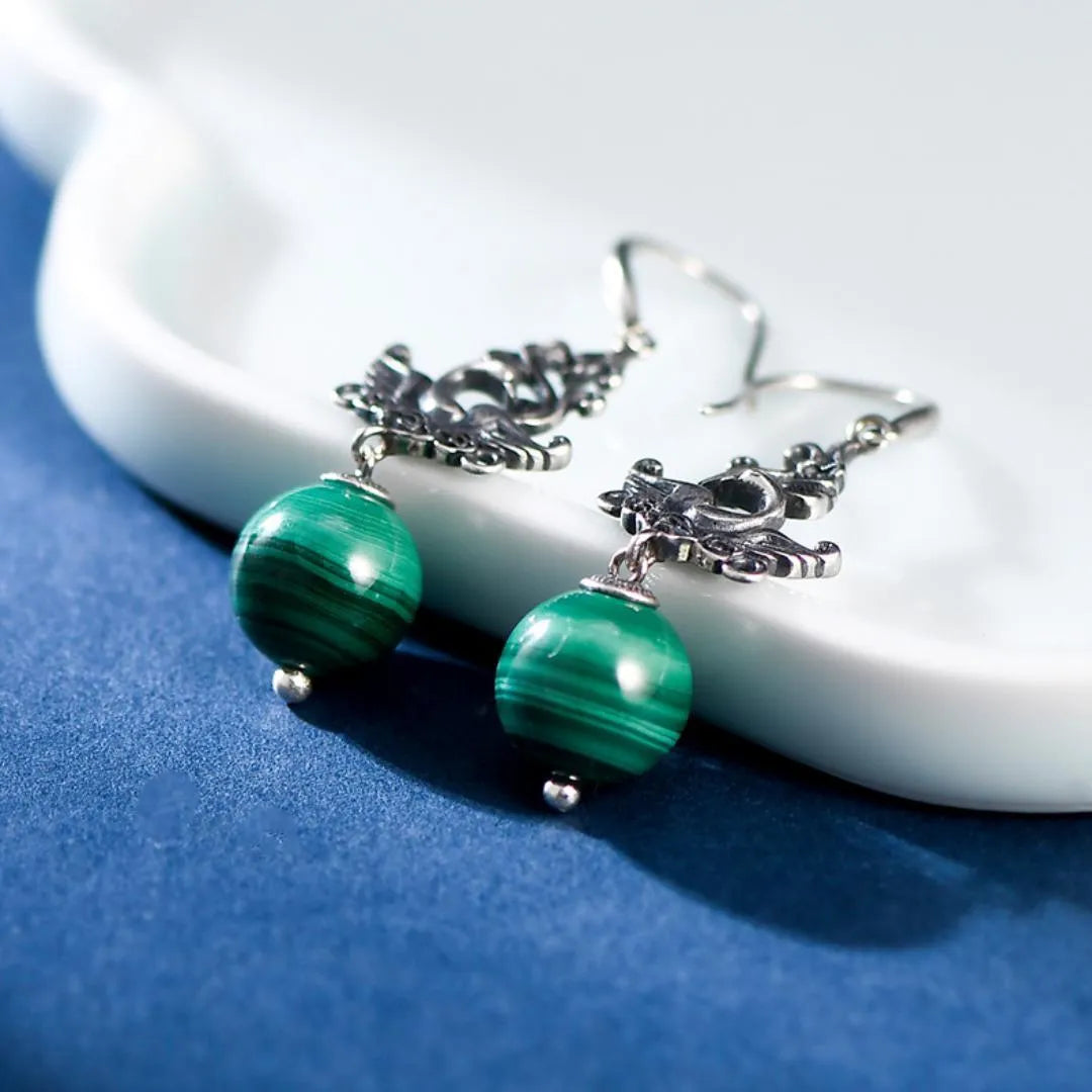 Boucles d’Oreilles Malachite "Ailes de Renaissance" Argent 925