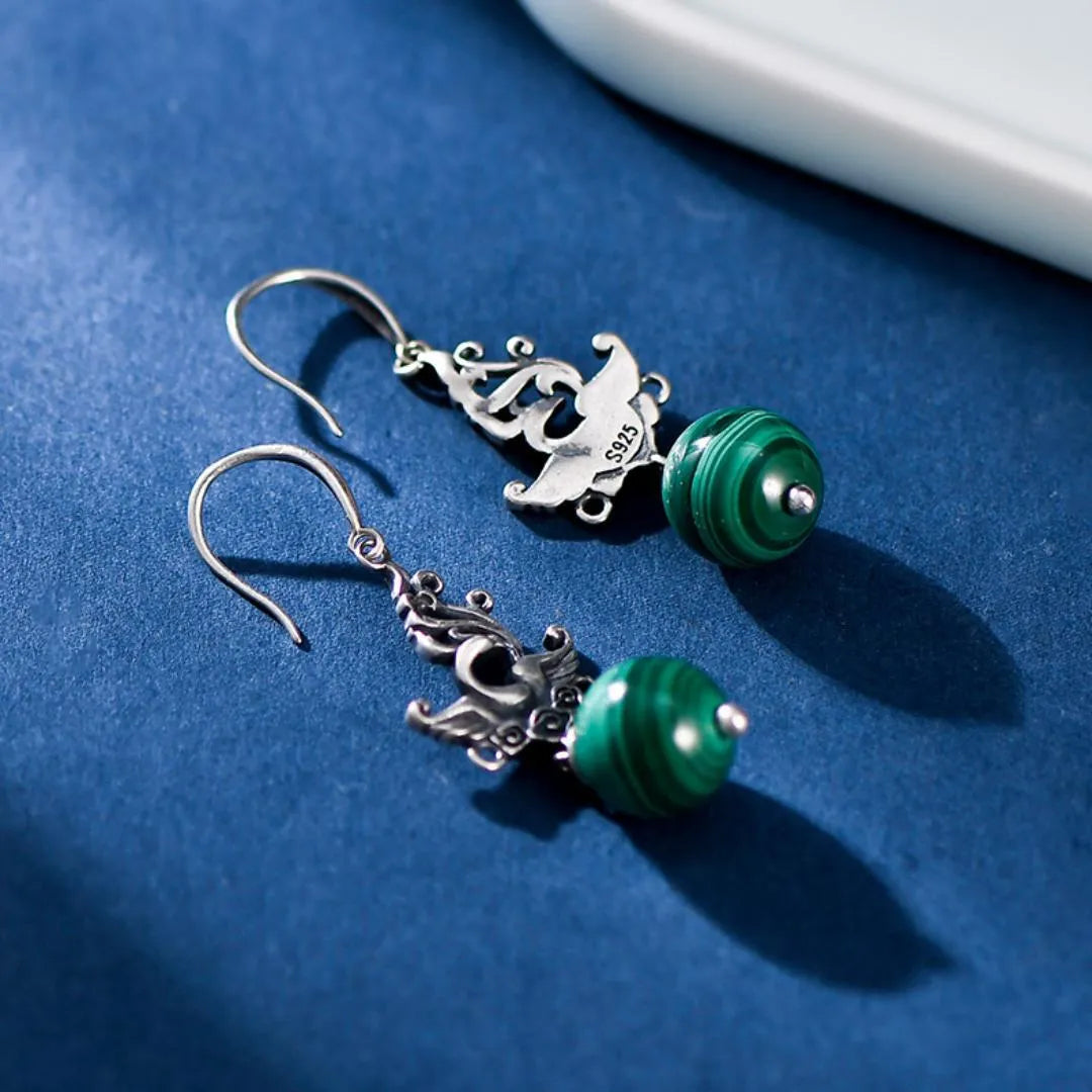Boucles d’Oreilles Malachite "Ailes de Renaissance" Argent 925