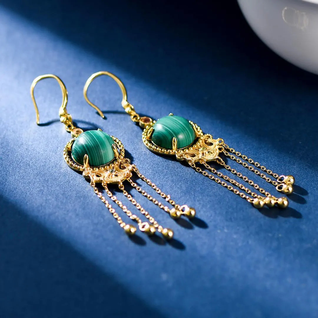 Malachite Earrings "Golden Cloud" Silver
