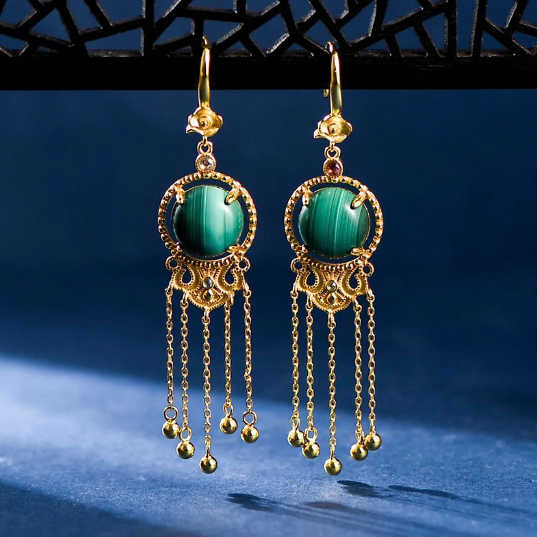 Boucles d'Oreilles Malachite "Nuage d'Or" Argent