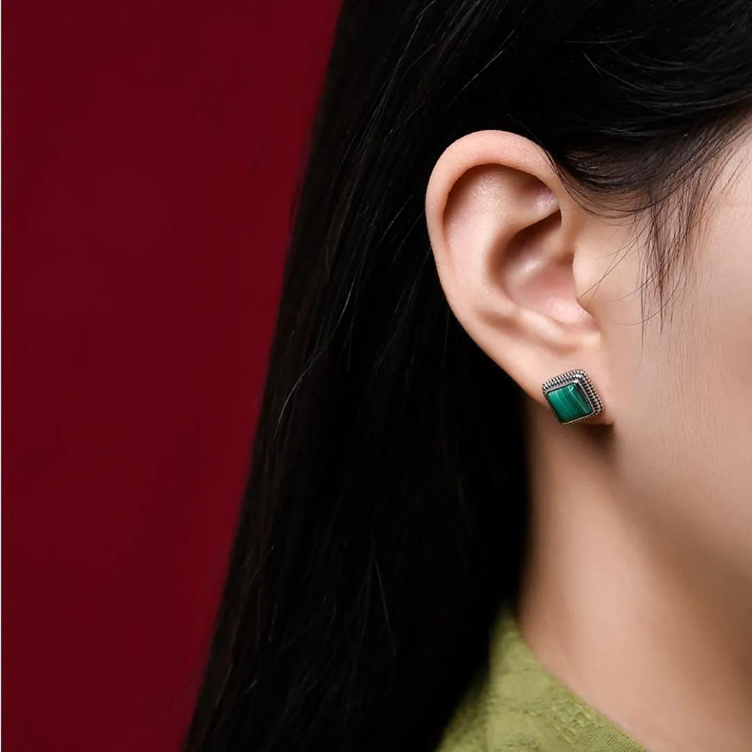 Boucles d’Oreilles Malachite "Verdure Élégante" Argent 925