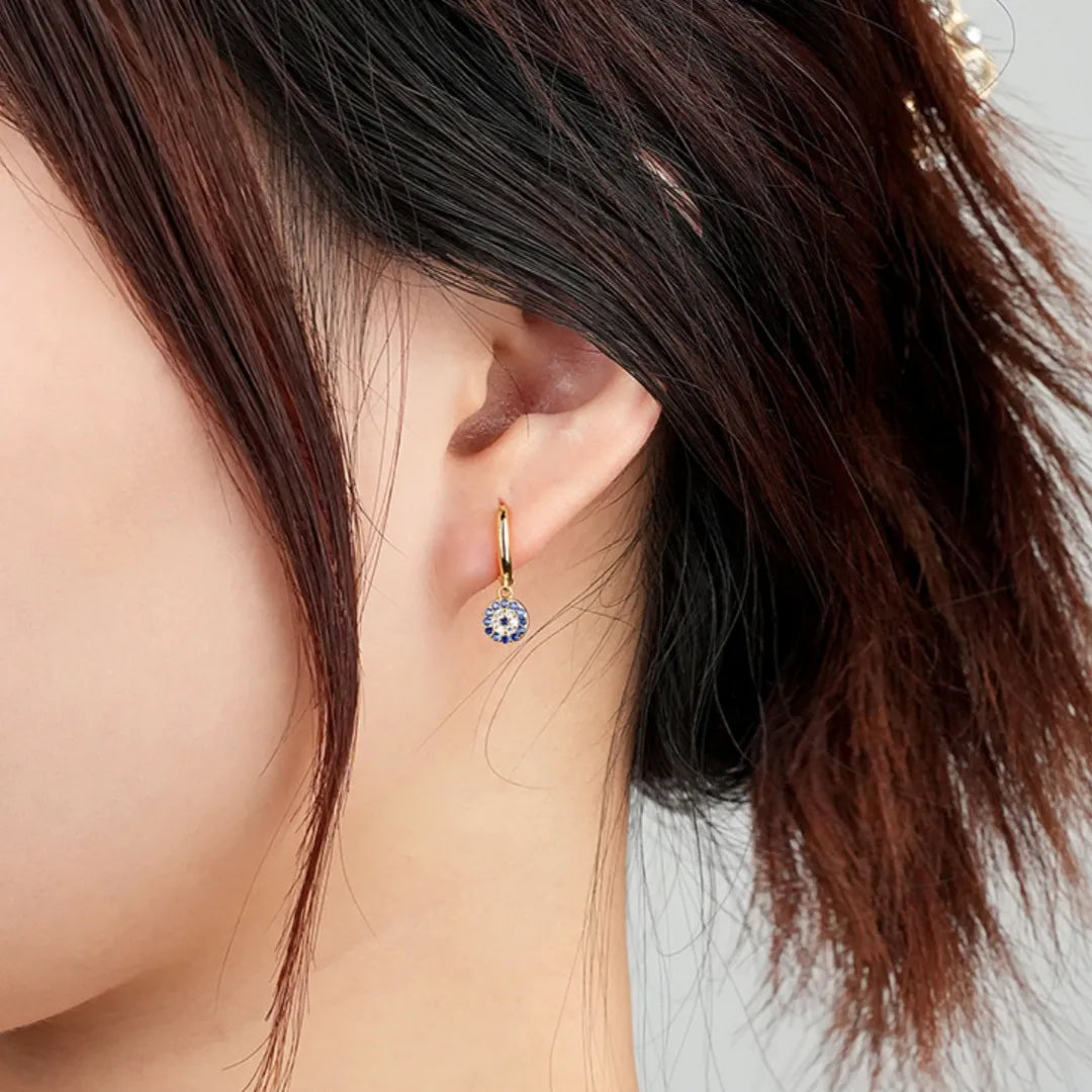 Boucles d’Oreilles Mauvais Œil "Charme Azur" Argent Doré Or