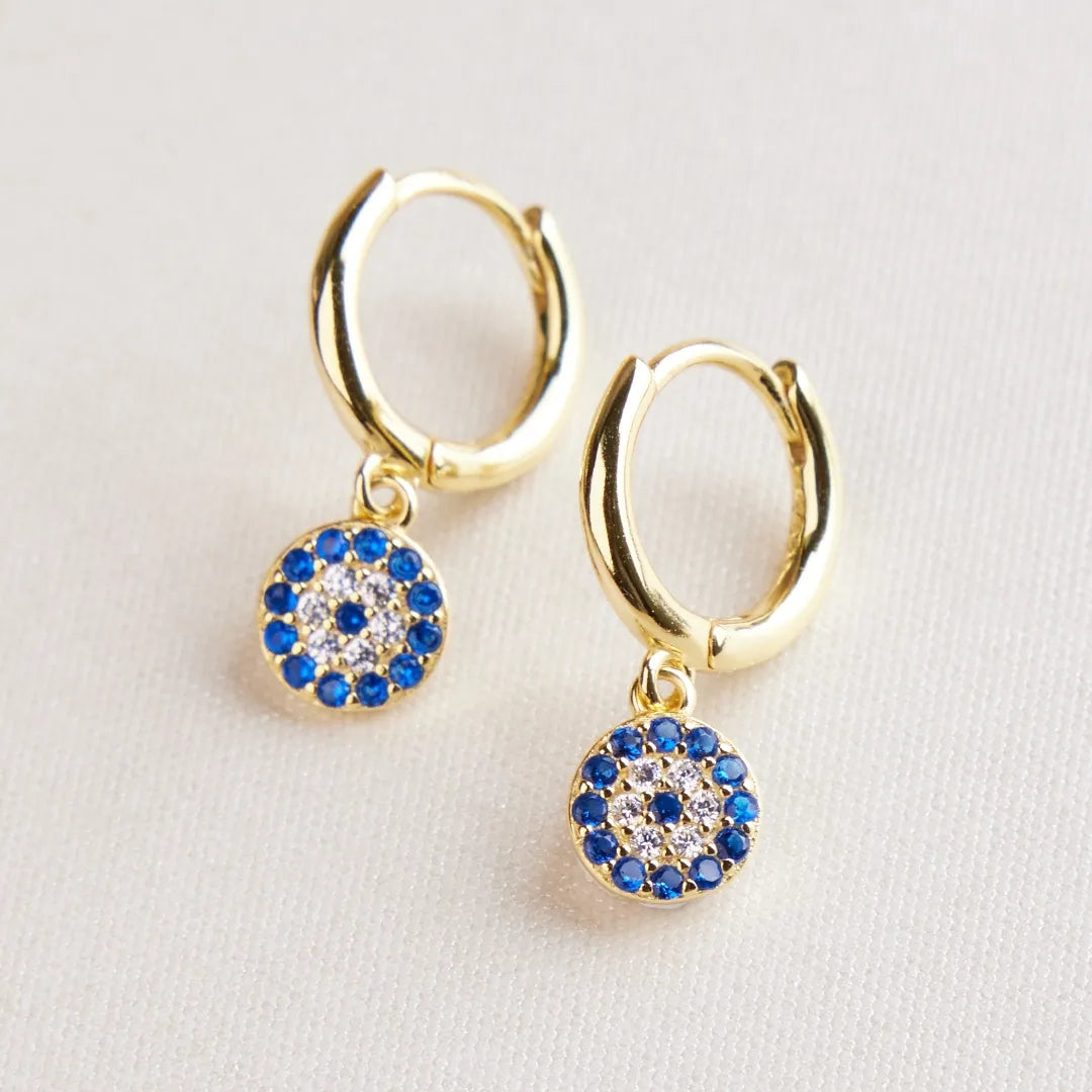 Boucles d’Oreilles Mauvais Œil "Charme Azur" Argent Doré Or