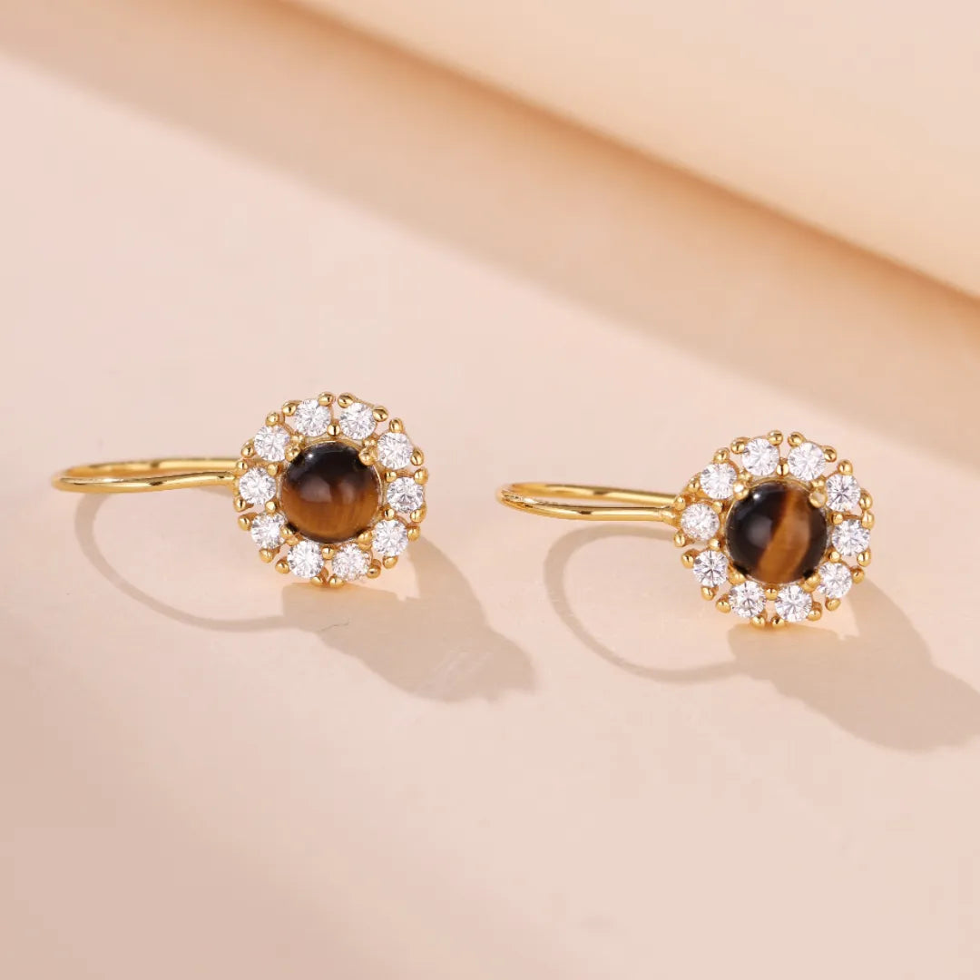 Boucles d'Oreilles Œil de Tigre "Brillance Douce" Argent Doré Or