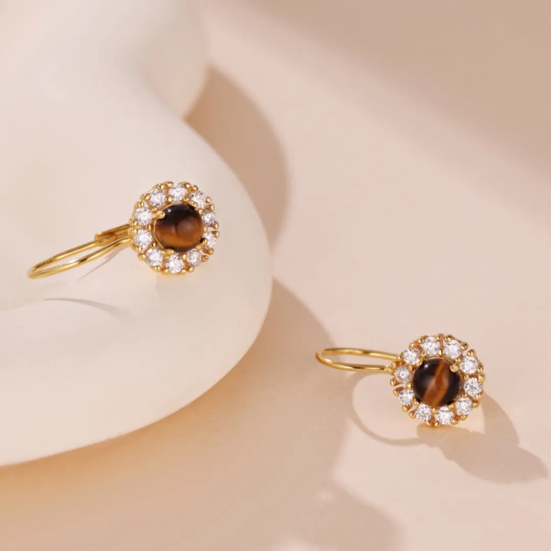 Boucles d'Oreilles Œil de Tigre "Brillance Douce" Argent Doré Or