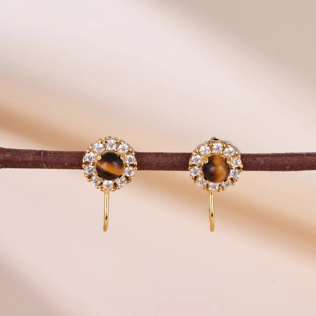 Tiger Eye Earrings "Soft Shine" Gold-Plated Silver