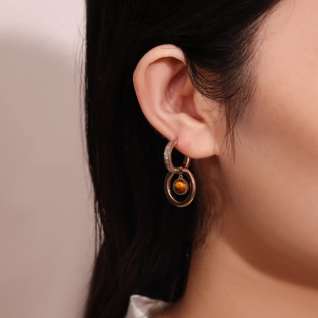 Tiger Eye Earrings "Charming Circle" Gold