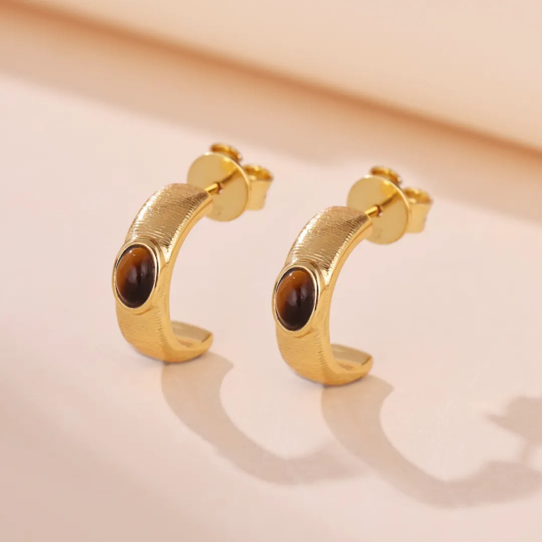 Tiger Eye Earrings "Gold Elegance" Gold-Plated Silver