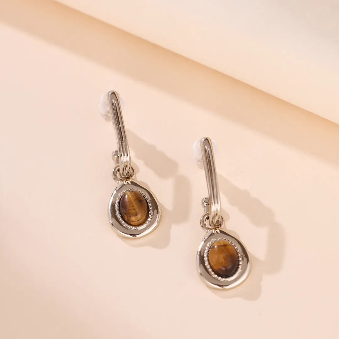 Boucles d'Oreilles Œil de Tigre "Marron de Charme" Doré Or