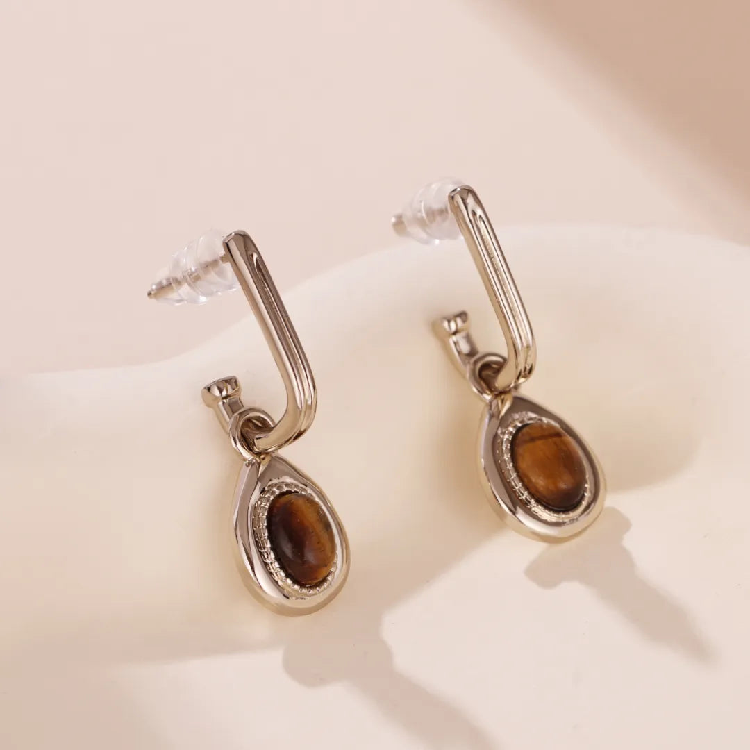 Boucles d'Oreilles Œil de Tigre "Marron de Charme" Doré Or