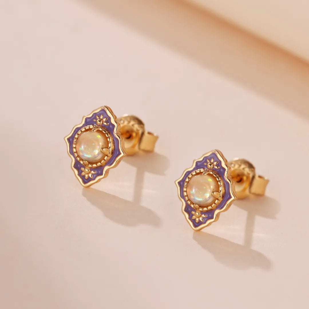 Opal Earrings "Purple Wonder" Gold-Plated Silver