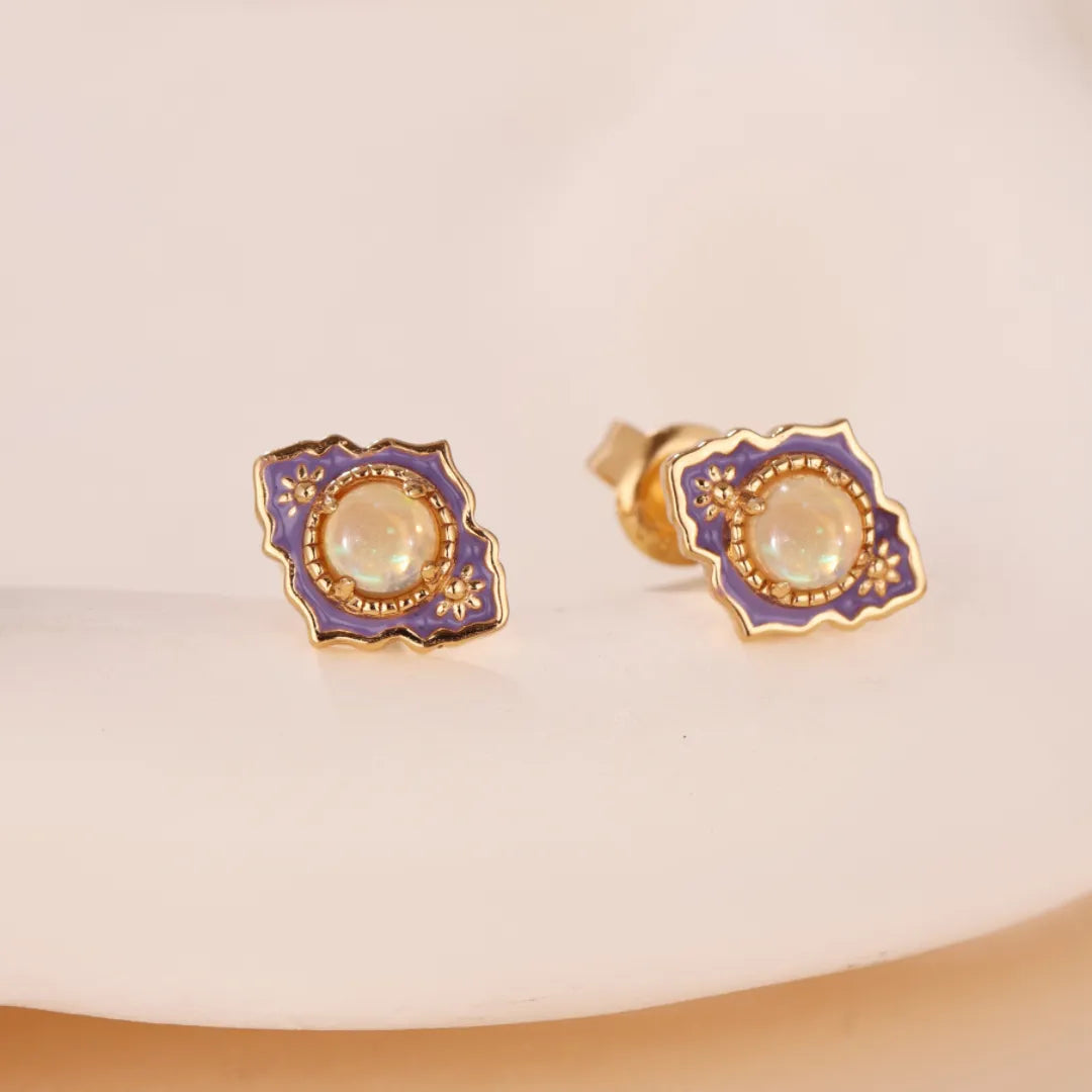 Opal Earrings "Purple Wonder" Gold-Plated Silver