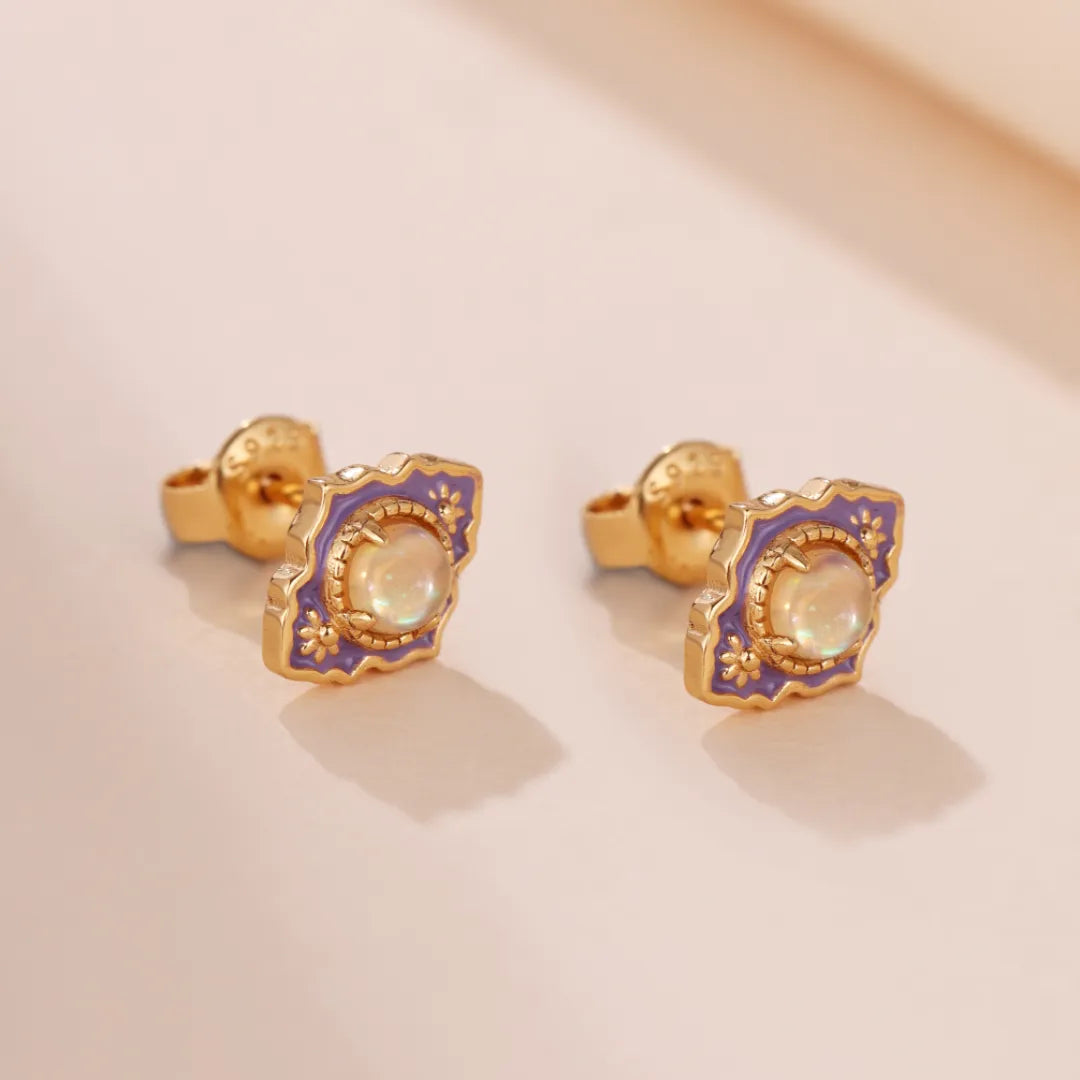 Opal Earrings "Purple Wonder" Gold-Plated Silver