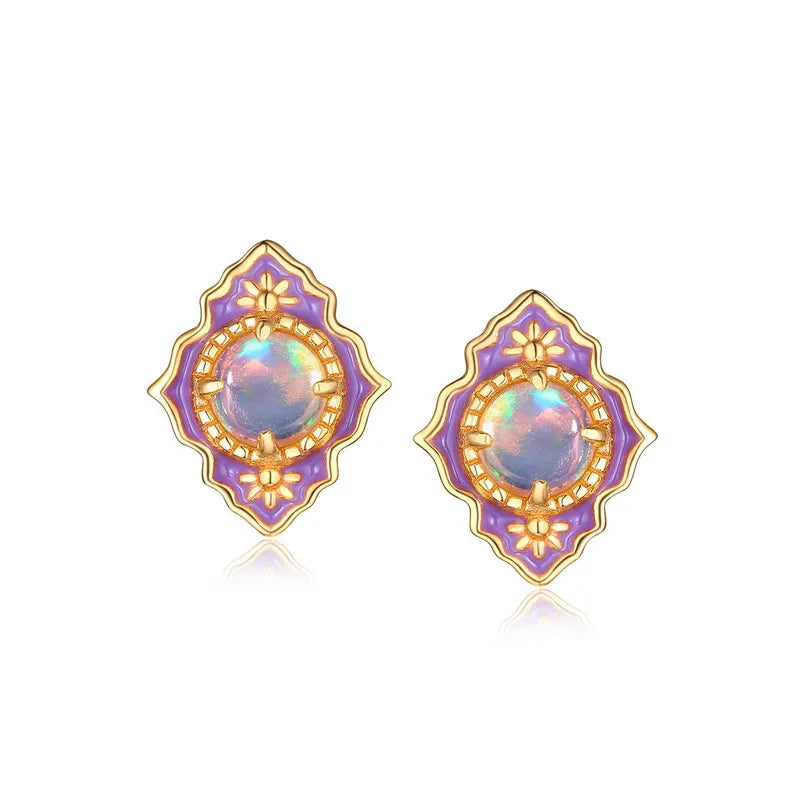 Opal Earrings "Purple Wonder" Gold-Plated Silver