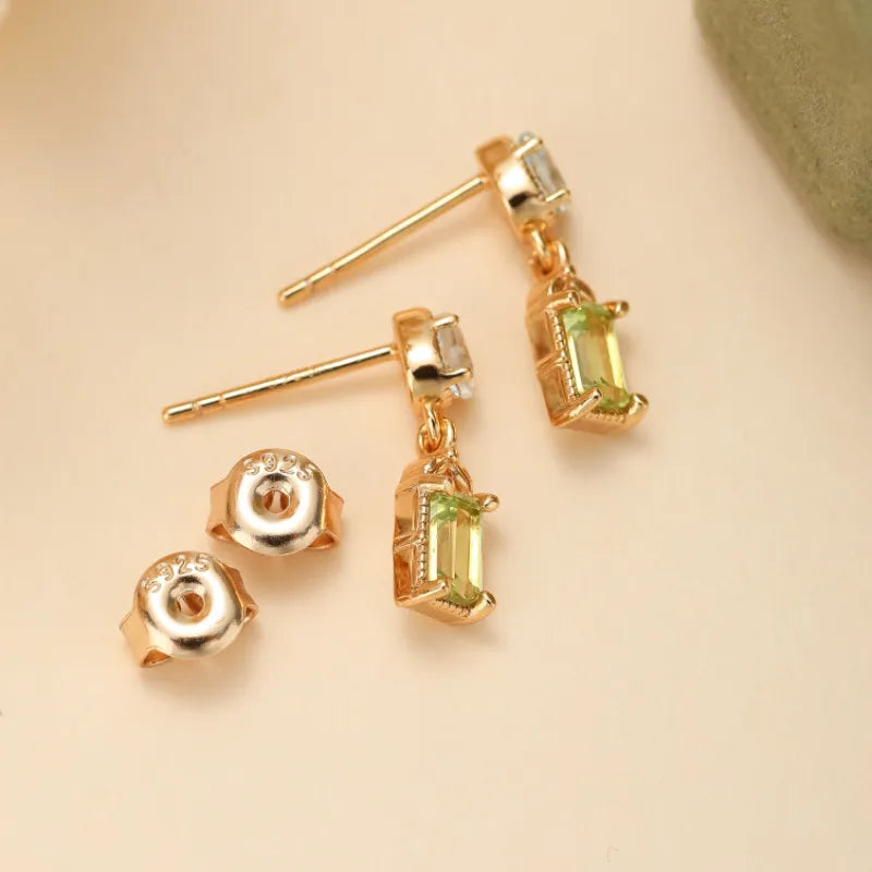 Peridot and Topaz Earrings "Geometric Refinement" Gold-Plated Silver