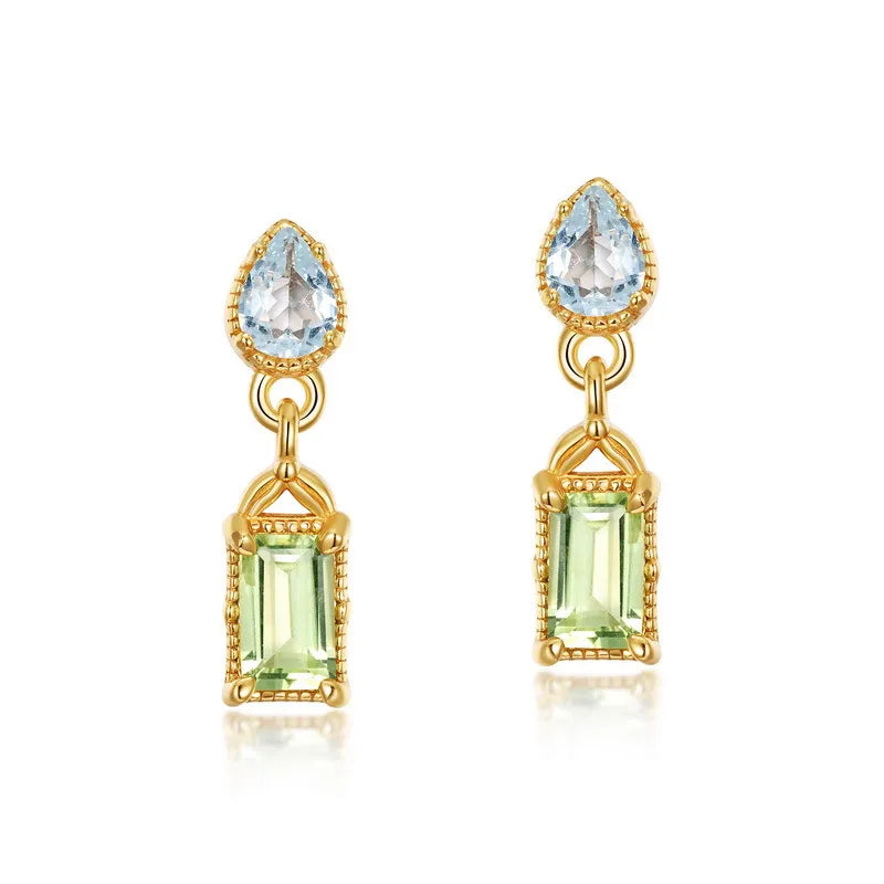 Peridot and Topaz Earrings "Geometric Refinement" Gold-Plated Silver