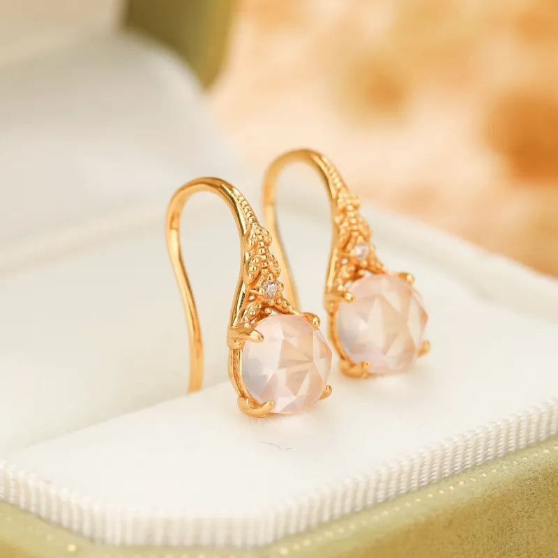 Boucles d'Oreilles Quartz Rose "Belle Floraison" Argent Doré Or