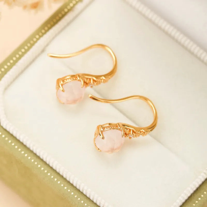 Boucles d'Oreilles Quartz Rose "Belle Floraison" Argent Doré Or
