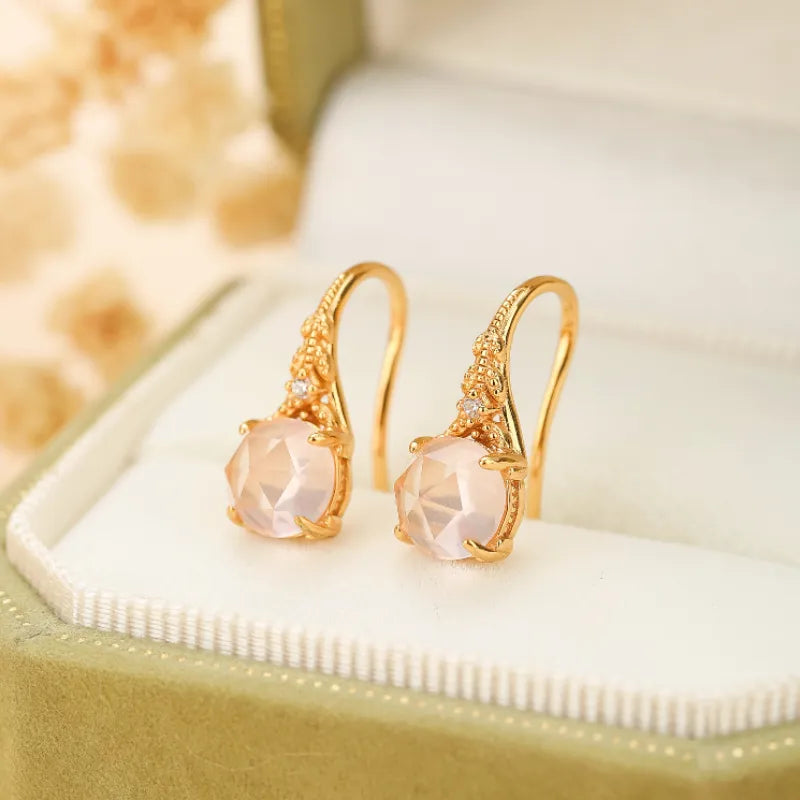 Boucles d'Oreilles Quartz Rose "Belle Floraison" Argent Doré Or